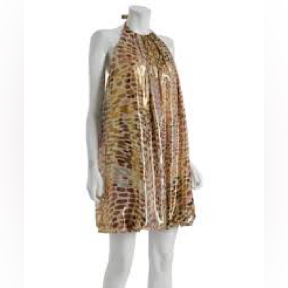 RARE GOLD ANIMAL METALLIC PRINT BUBBLE SWING DRESS ABS by ALLEN SCHWARTZ